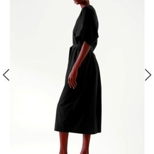 COS Black mid calf 100% cotton belted dress size 6 NWT